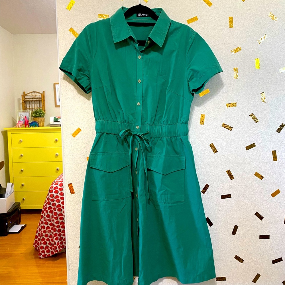 Allegra K green cotton shirt dress
